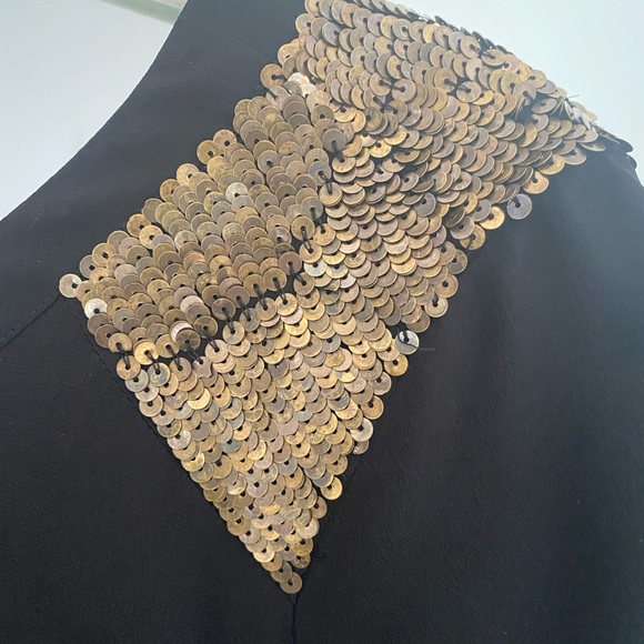 Madewell Black 100% Silk Sequin Yoke Short Sleeve Shift Mini Dress 0/XS - Picture 8 of 9